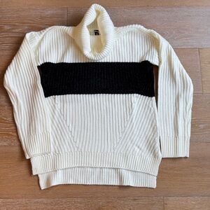 Design Lab Lord & Taylor Black and Cream Cowl Neck Sweater